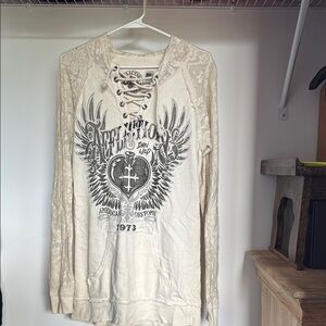 Affliction Beige Lace-Up Graphic Hoodie